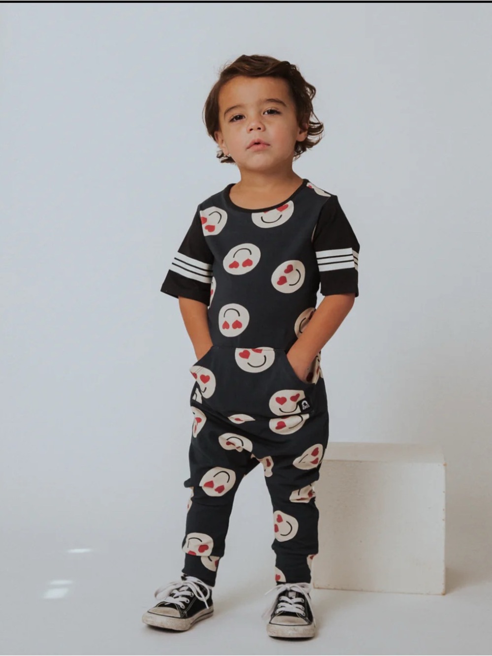 NWT Rags Romper Kids Black Emoji Print One-Piece Romper